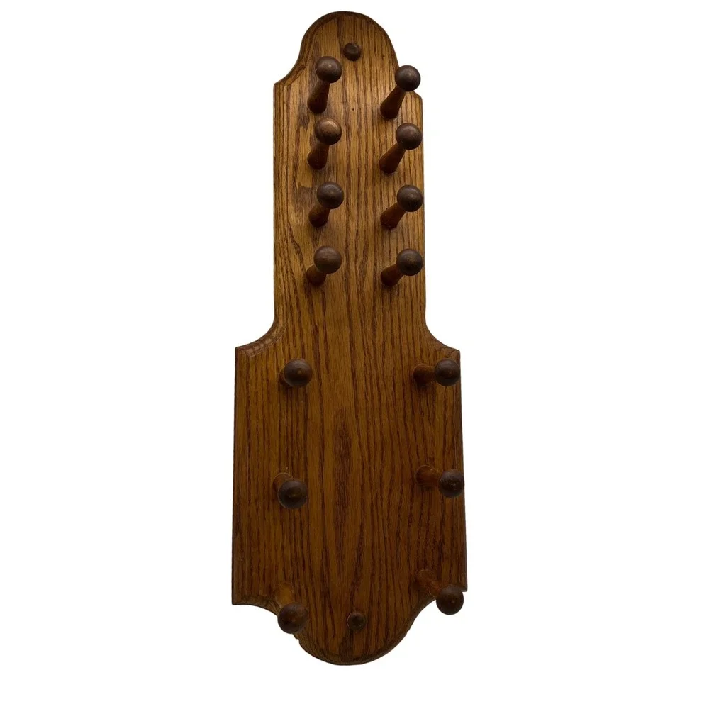 Cottagecore Wood Wall Display Rack‎ – 14 Spindle Pegs Rustic Decor Vintage 80s
